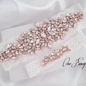 ✨ BOGO ✨Wedding Garter Set Bridal Garter set Lace Crystal Rose Gold Bridal